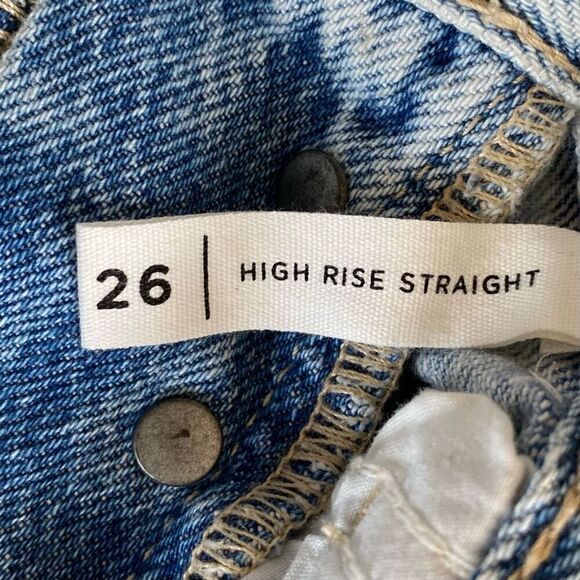 Pacsun Distressed Light Wash Raw Hem High Rise Straight Leg Jeans NWT Size 26 - Picture 4 of 6